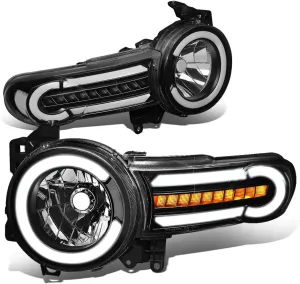 DNA MOTORING HL-LB-FJC07-BK-CL1 Black Headlights With LED DRL Sequential Turn Signal Compatible with 07-14 FJ Cruiser