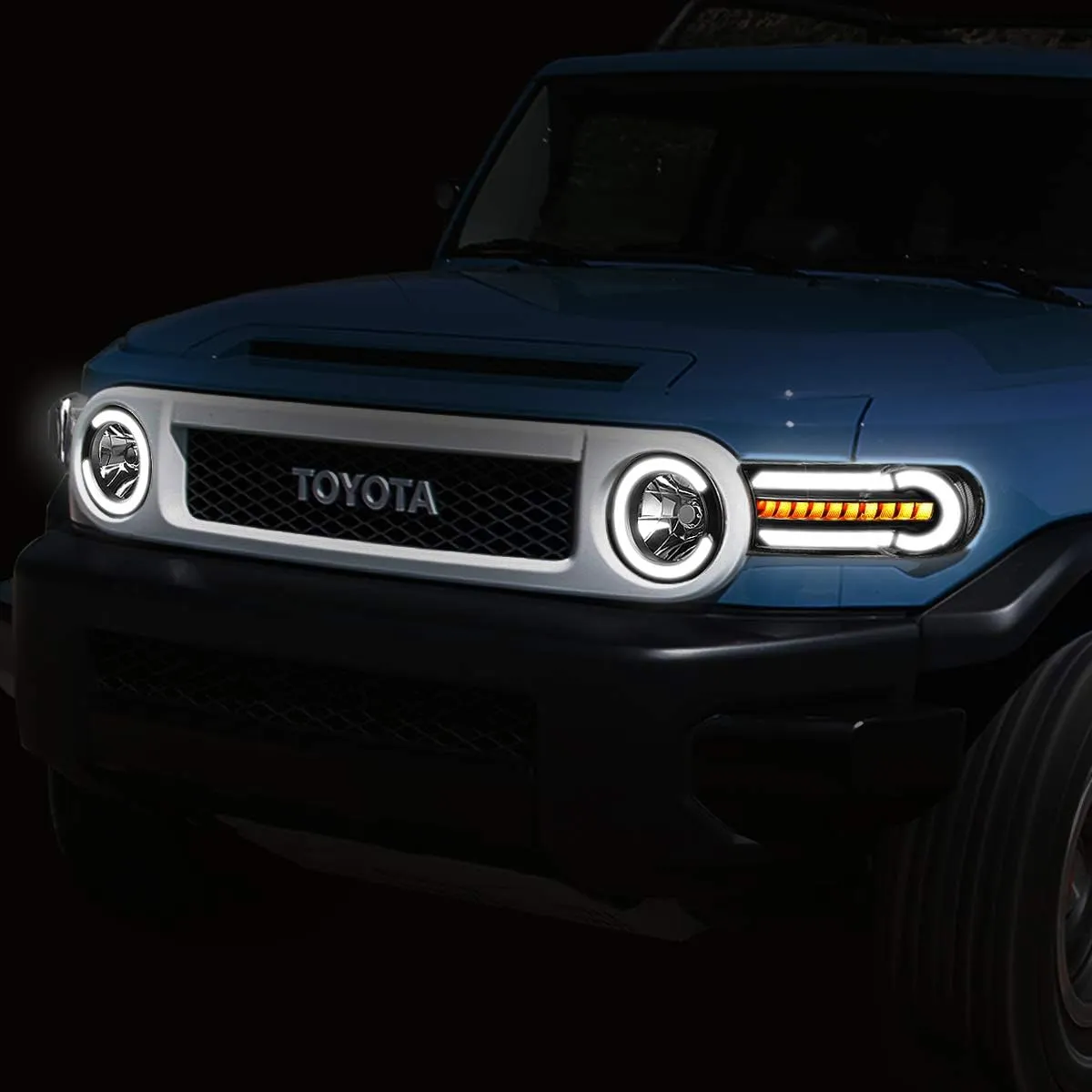 DNA MOTORING HL-LB-FJC07-BK-CL1 Black Headlights With LED DRL Sequential Turn Signal Compatible with 07-14 FJ Cruiser