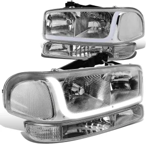 DNA MOTORING HL-LB-SIERRA99-CH-CL1 4PCs LED DRL Strip Headlight Bumper Lamp[99-07 GMC Sierra/Yukon],Chrome Clear