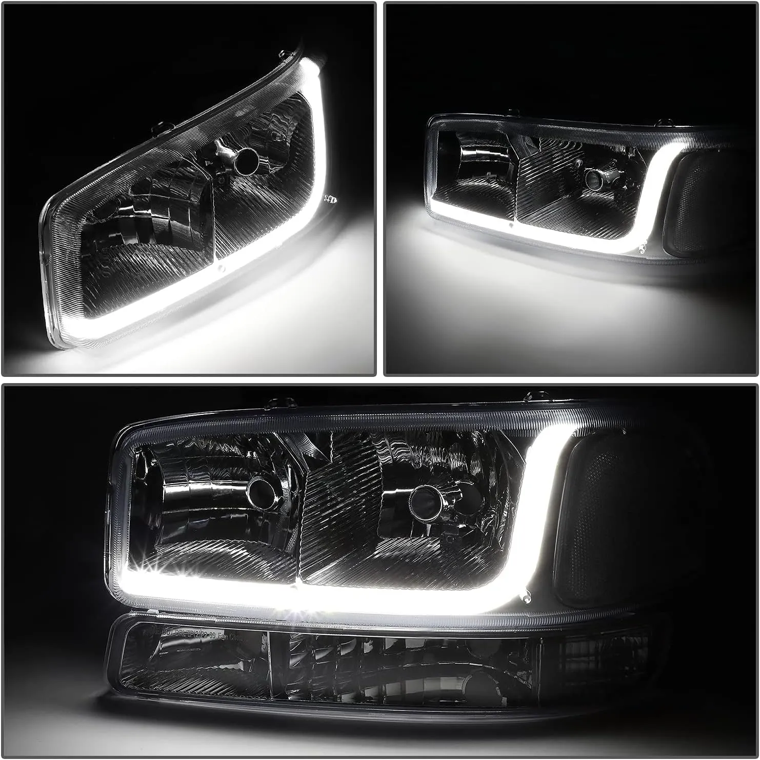 DNA MOTORING HL-LB-SIERRA99-CH-CL1 4PCs LED DRL Strip Headlight Bumper Lamp[99-07 GMC Sierra/Yukon],Chrome Clear
