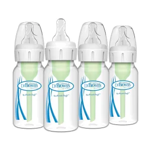 Dr. Brown's Natural Flow Anti-Colic Options  Narrow Baby Bottle, 4 oz/120 mL, with Level 1 Slow Flow Nipple, 0m , 4 Bottles