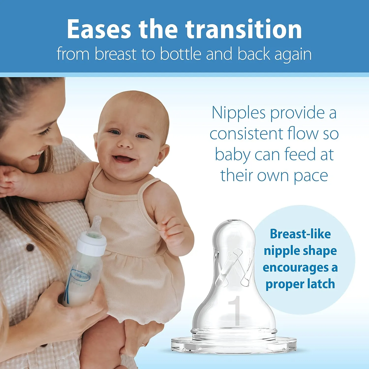 Dr. Brown's Natural Flow Anti-Colic Options  Narrow Baby Bottle, 4 oz/120 mL, with Level 1 Slow Flow Nipple, 0m , 4 Bottles