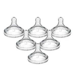 Dr. Brown's Natural Flow Level 3 Wide-Neck Baby Bottle Silicone Nipple, Medium-Fast Flow, 6m . 100% Silicone Bottle Nipple, 6 Count (Pack of 1)