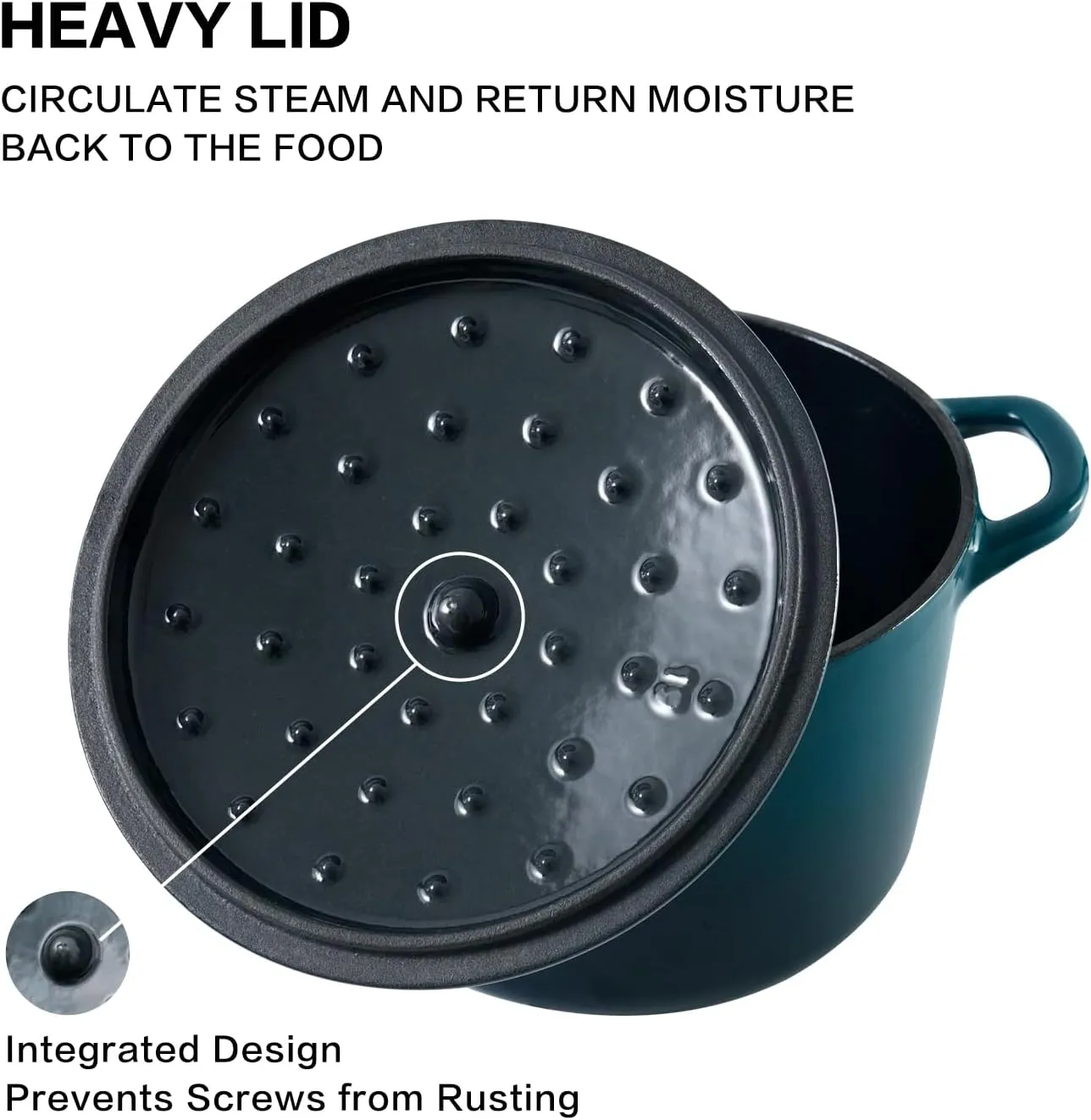 Dutch Oven Pot with Lid 2.8 qt Cast Iron Dutch Oven for Bread Baking DarkCyan Enameled Cast Iron Rice Pot with Handels