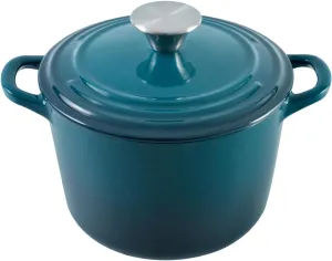 Dutch Oven Pot with Lid 2.8 qt Cast Iron Dutch Oven for Bread Baking DarkCyan Enameled Cast Iron Rice Pot with Handels