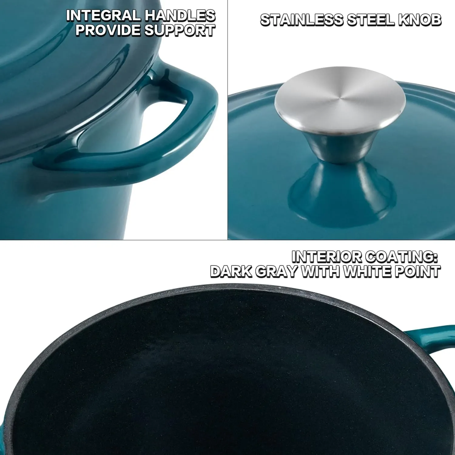 Dutch Oven Pot with Lid 2.8 qt Cast Iron Dutch Oven for Bread Baking DarkCyan Enameled Cast Iron Rice Pot with Handels