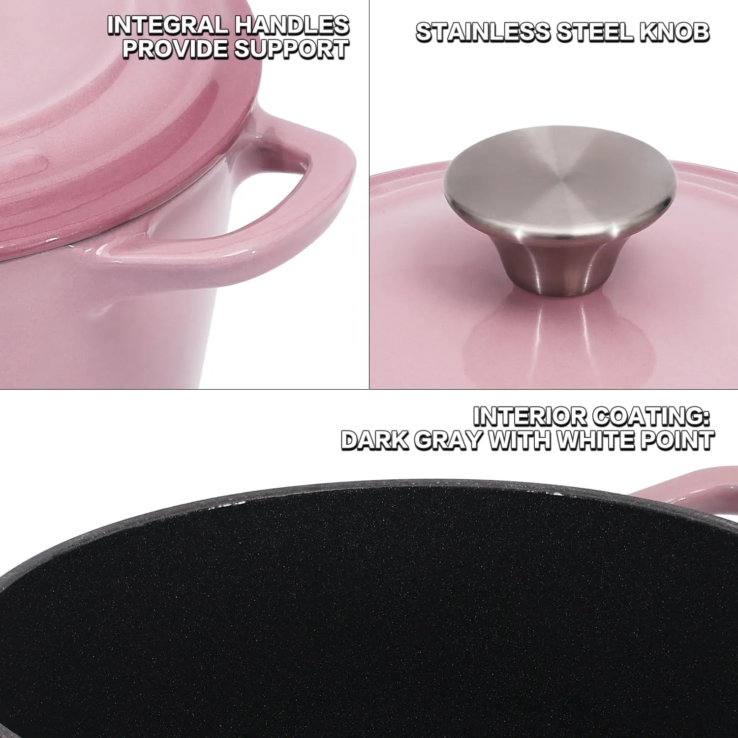 Dutch Oven Pot with Lid 2.8 qt Cast Iron Dutch Oven for Bread Baking Pink Enameled Cast Iron Rice Pot with Handels