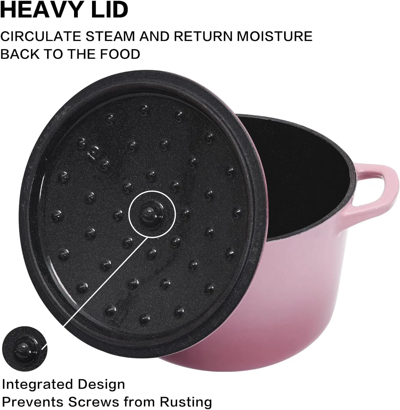 Dutch Oven Pot with Lid 2.8 qt Cast Iron Dutch Oven for Bread Baking Pink Enameled Cast Iron Rice Pot with Handels