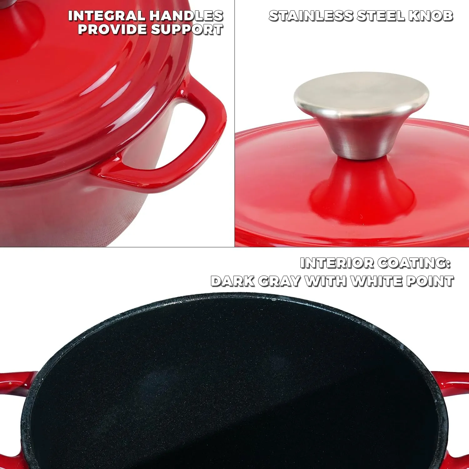 Dutch Oven Pot with Lid 2.8 qt Cast Iron Dutch Oven for Bread Baking Red Enameled Cast Iron Rice Pot with Handels