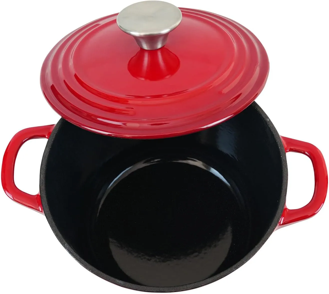 Dutch Oven Pot with Lid 2.8 qt Cast Iron Dutch Oven for Bread Baking Red Enameled Cast Iron Rice Pot with Handels