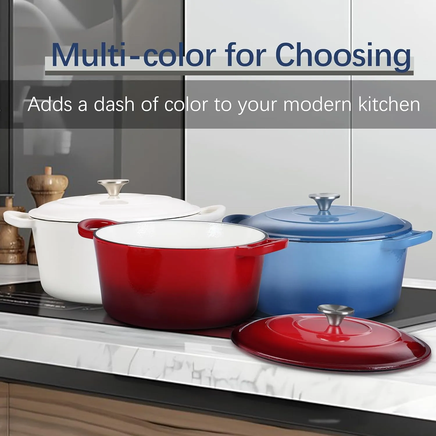 E-far 7QT Enameled Dutch Oven, Cast Iron Dutch Oven Pot with Lid for Cooking/Bread Baking/Braising/Roasting/Stewing, Heavy Duty Round Nonstick Cookware Safe for Induction & Oven - Red