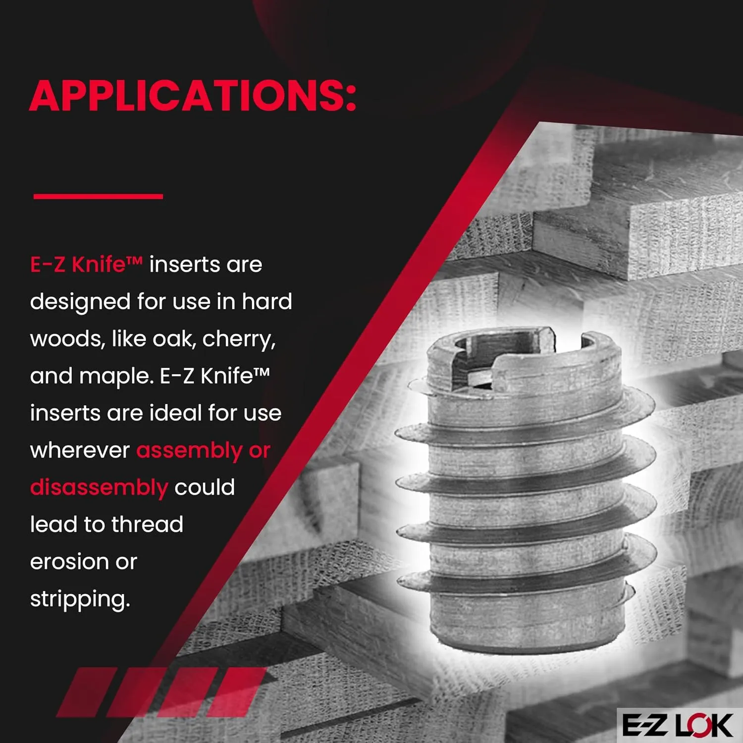 E-Z LOK Knife Threaded Insert for Hard-Wood, Stainless Steel Thread Inserts 6-32 Pack of 10