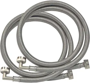 Eastman PVC Coated Braided Washing Machine Hose with 90 Degree Elbow, Pack of 2, 3/4 Inch FHT x 3/4 Inch FHT Connection, 4 Foot Stainless Steel Connector, 48319