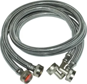Eastman Washing Machine Connector, Pack of 2, 3/4 Inch FHT Connection, 90 Degree Elbow, 4 Foot Braided Stainless Steel Washing Machine Hoses, 48376