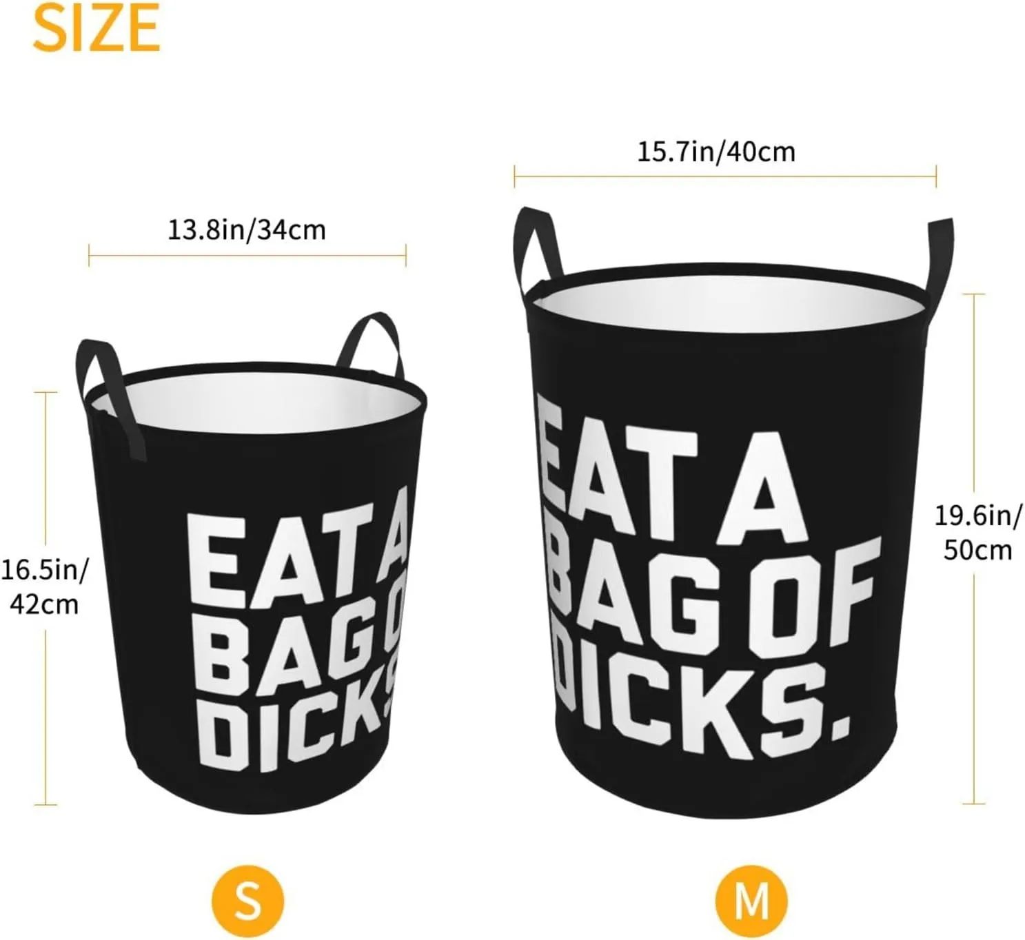 Eat A Bag of Dicks Large Laundry Basket for Bathroom, Bedroom, Dorm, Waterproof, Collapsible Round Clothes Basket Freestanding Laundry Hamper