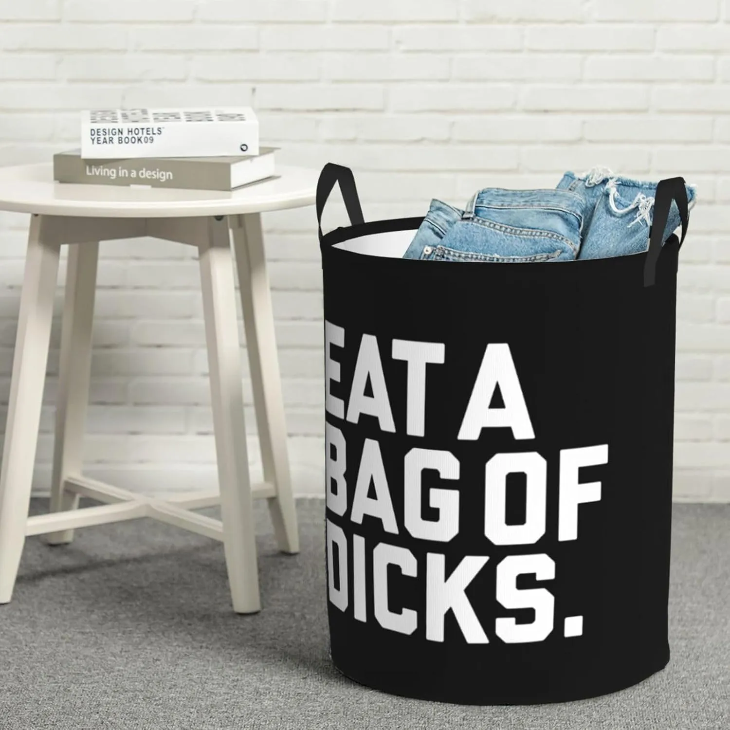 Eat A Bag of Dicks Large Laundry Basket for Bathroom, Bedroom, Dorm, Waterproof, Collapsible Round Clothes Basket Freestanding Laundry Hamper