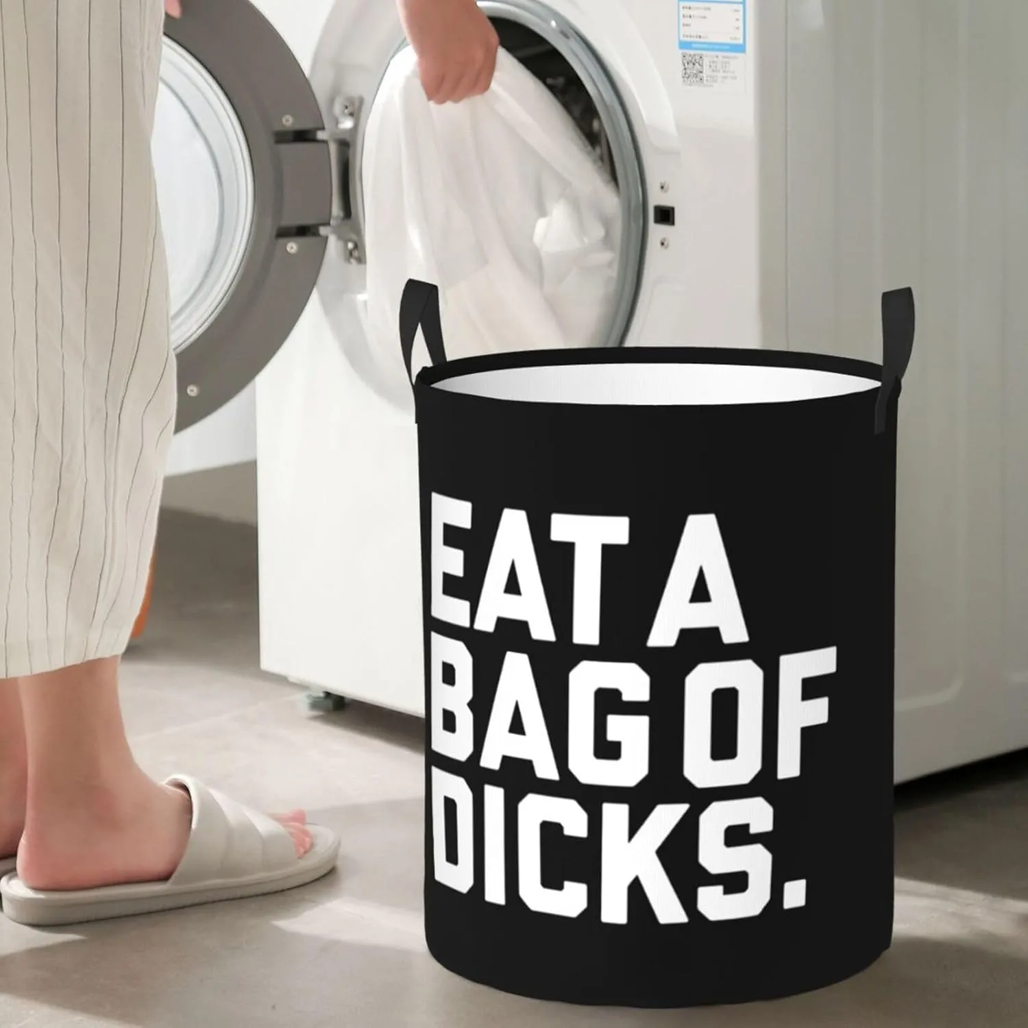 Eat A Bag of Dicks Large Laundry Basket for Bathroom, Bedroom, Dorm, Waterproof, Collapsible Round Clothes Basket Freestanding Laundry Hamper