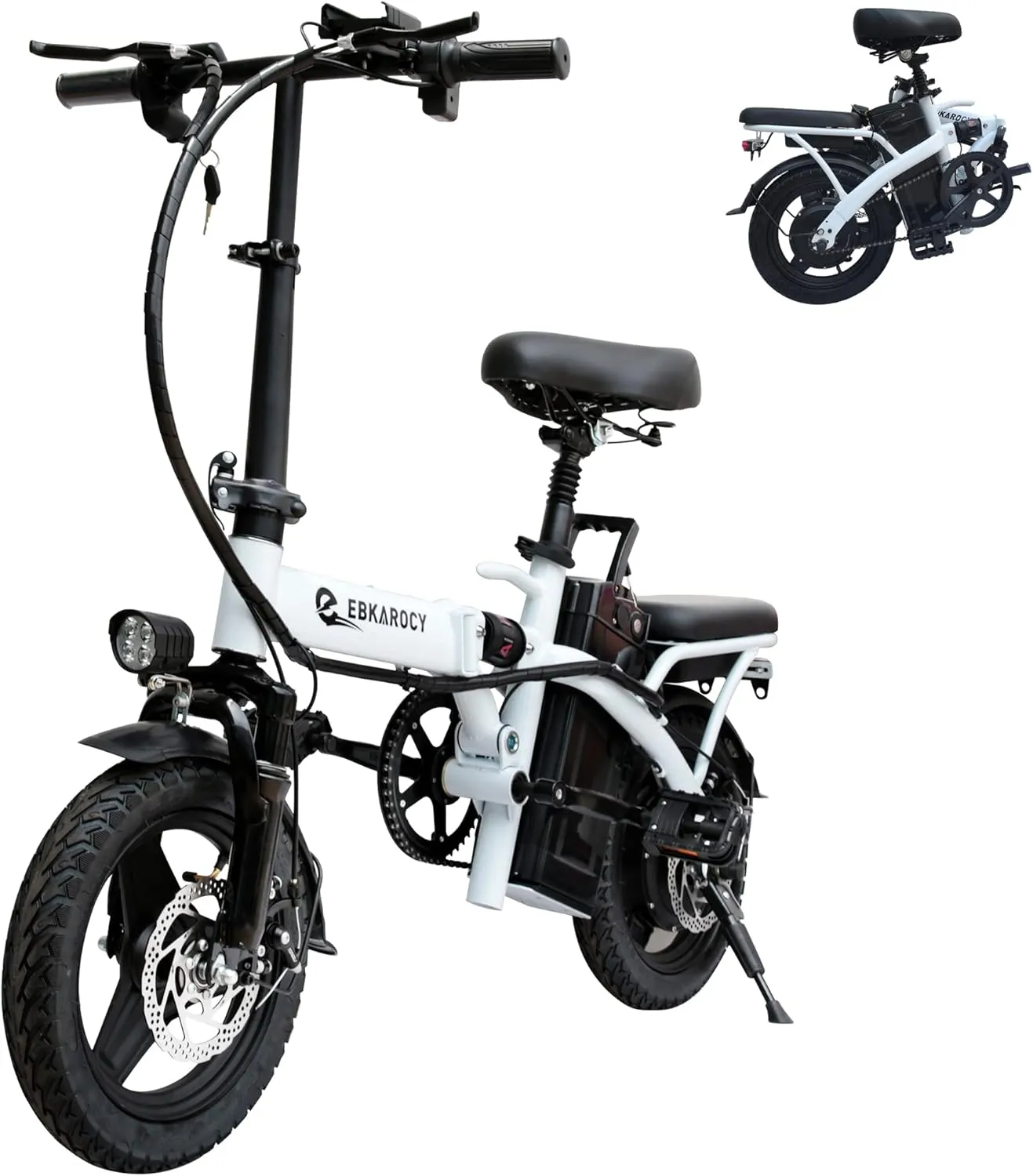 EBKAROCY Ebikes for Adults, 400W Motor 22MPH Max Speed, 14” Tire, 48V 15AH Removable Battery for Electric Bike, Multi-Shock Absorption, City Commuter, Foldable Adult Electric Bicycles