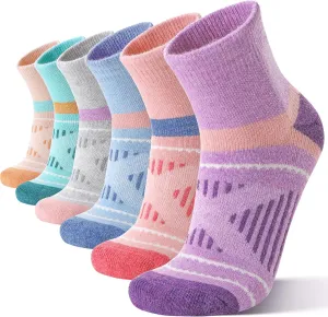 EBMORE 6 Pairs Merino Wool Ankle Hiking Running Socks Compression Support Thick Cushion No Show Socks for Men Women