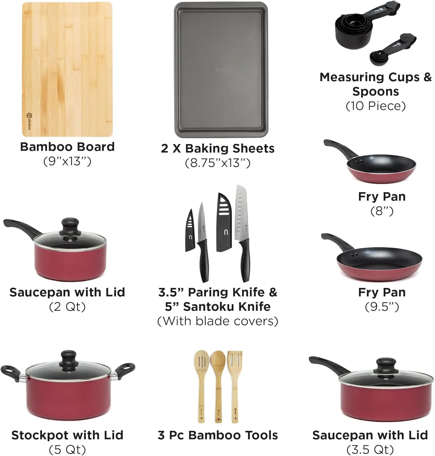 Ecolution Easy Clean Ceramic Nonstick Cookware Set, Dishwasher Safe Kitchen Pots and Pans Set, Comfort Grip Handle, Even Heating, Ultimate Food Release, 26-Piece, Red