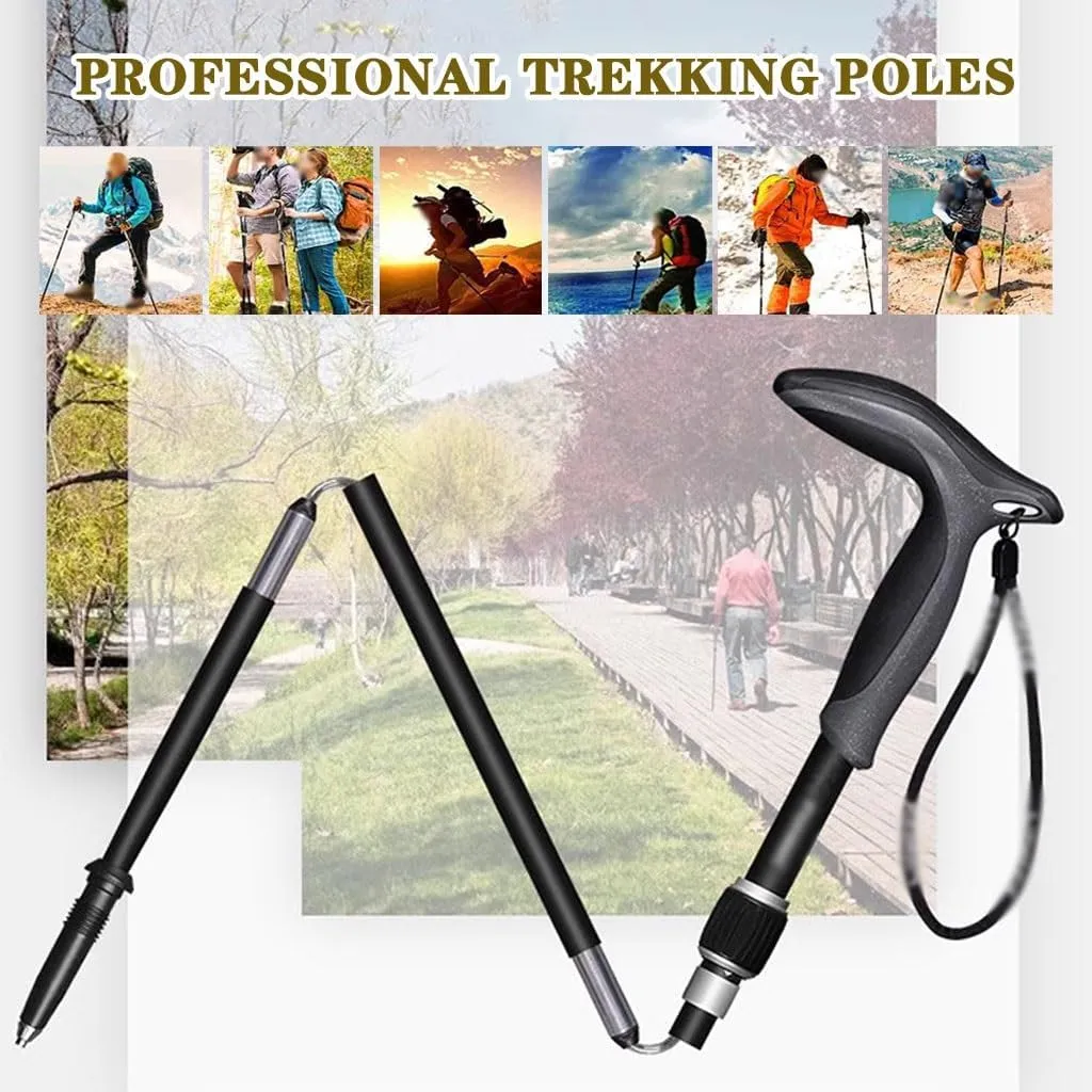 Elderly Home Walking Stick, Carbon Fiber Retractable Trekking Poles, with Rotating Safety Buckle, Foldable Compact Hiking Gear
