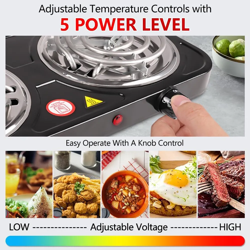 Electric Countertop Burner, Double Burner, 2000W Induction Cooktop, Portable Electric Hot Plate, 5 Level Adjustable Temperature Control Cooking Ranges for Home Dorm Camping Cooking