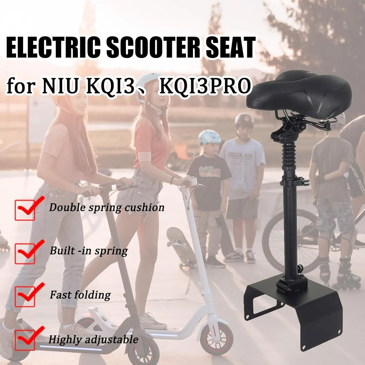Electric Scooter Seat Saddle for NIU KQi3 KQi2, Comfortable and Shock-Absorbing Foldable Adjustable Scooters Seat, Electric Scooter Accessory(KQi2)