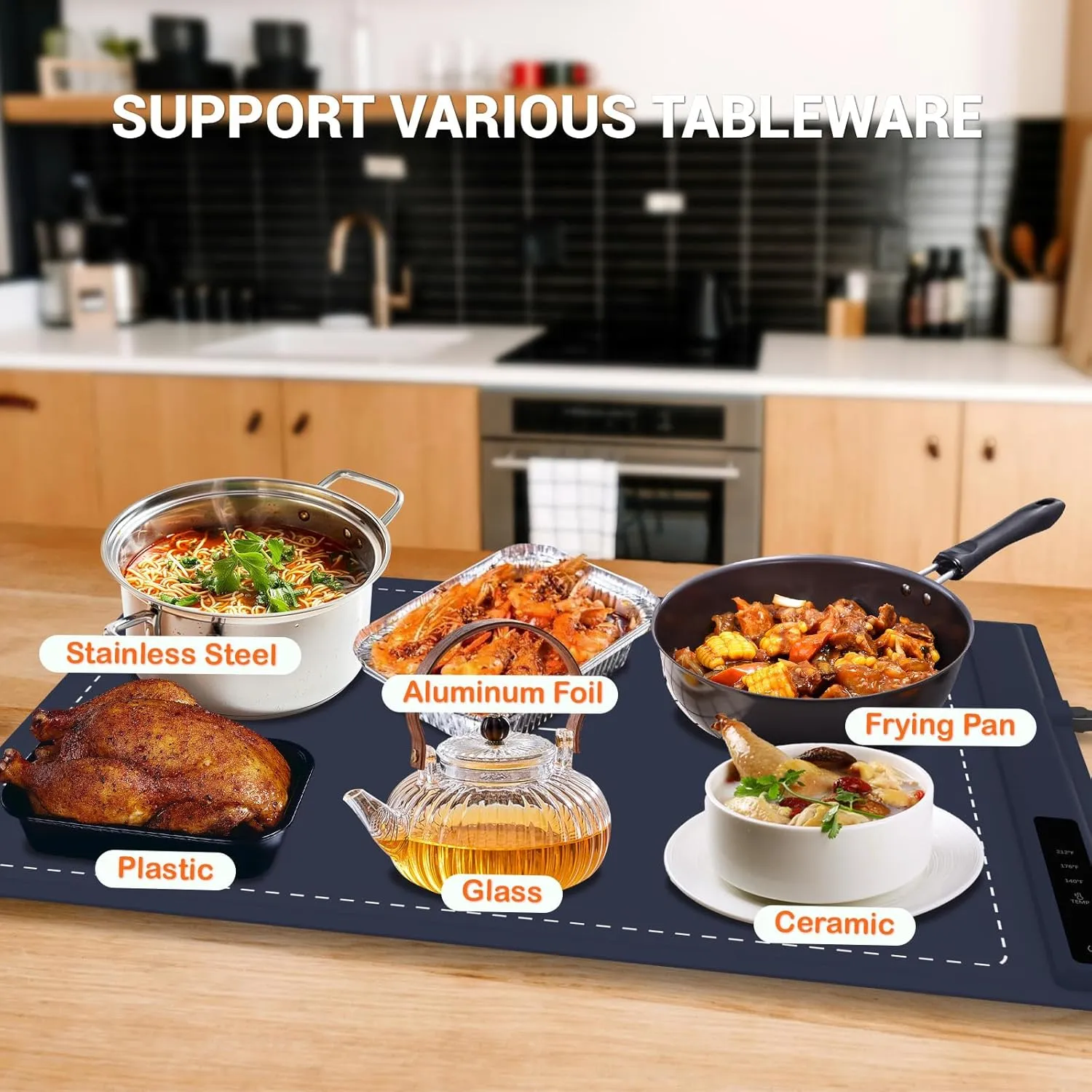 Electric Warming Tray - 3 Modes &Full Surface Heating,Rollable & Portable,Premium Silicone Nano-Material,3 Temperature Settings,Auto Shut-Off -Versatile Food Warmer for Gatherings,Parties (Dark Blue)