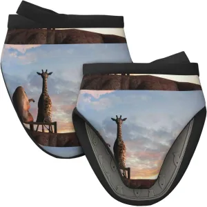 Elephant Giraffe On A Mountain Top Sunset for Mini Oven Mitts Silicone Little Kitchen Gloves Heat Resistant Non-Slip Grip Surfaces and Hanging Loop for Kitchen,Baking,Barbecue,Cooking