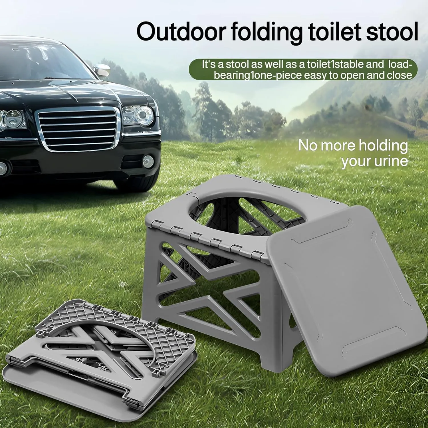 [Ellniges]【Car Foldable Toilet Stool】High Capacity 440lbs - Portable Commode with Leakproof Design for Outdoor Adventures, Road Trips, Tent Use - Compact Anti-Slip Base & Quick Setup