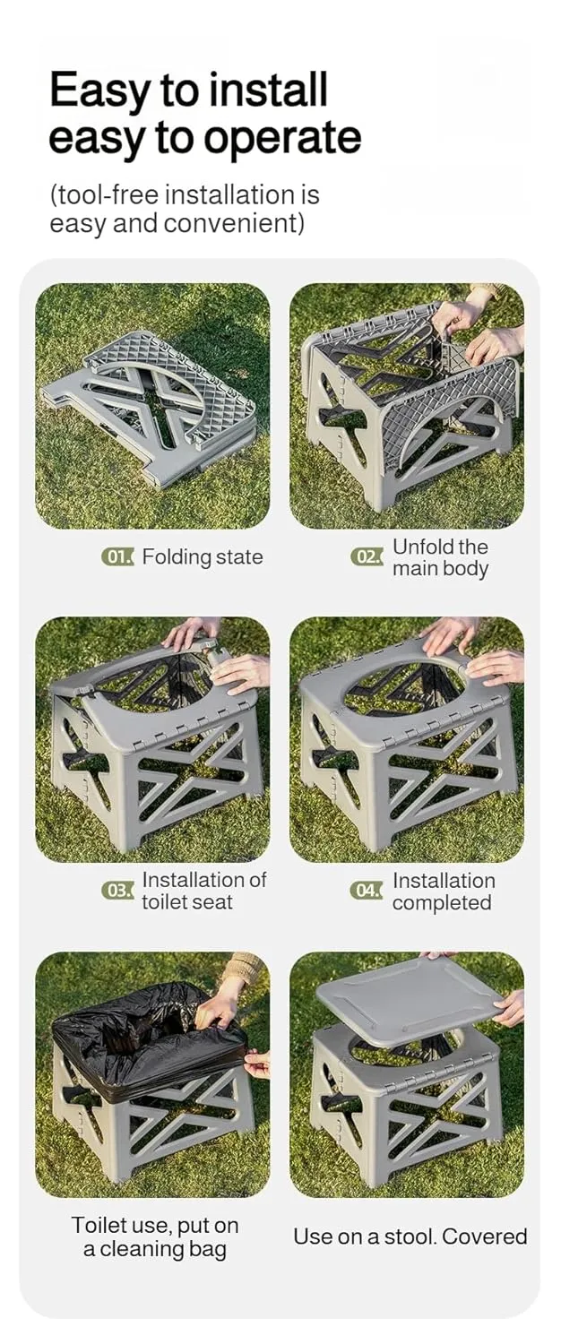 [Ellniges]【Car Foldable Toilet Stool】High Capacity 440lbs - Portable Commode with Leakproof Design for Outdoor Adventures, Road Trips, Tent Use - Compact Anti-Slip Base & Quick Setup
