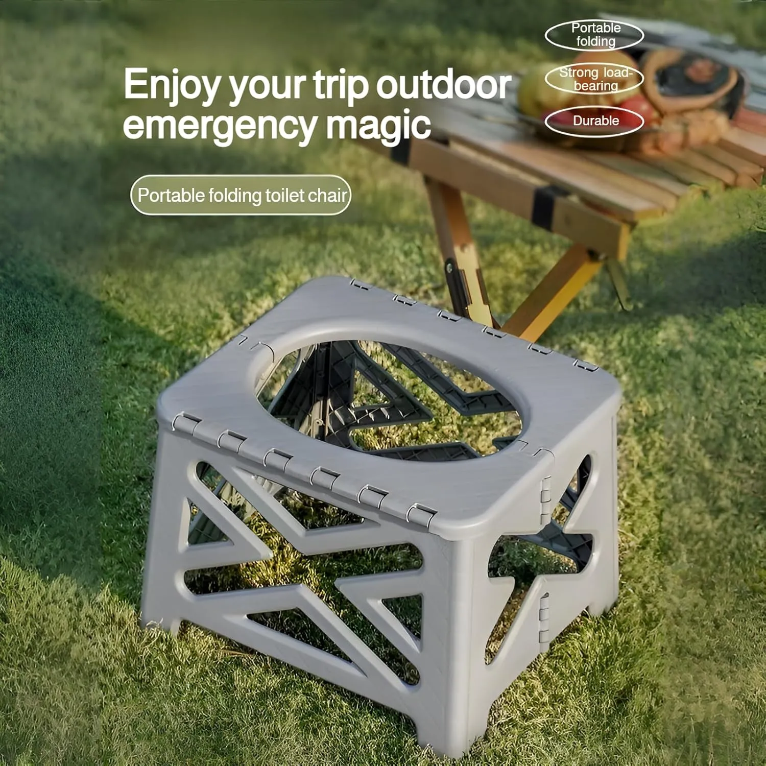 [Ellniges]【Car Foldable Toilet Stool】High Capacity 440lbs - Portable Commode with Leakproof Design for Outdoor Adventures, Road Trips, Tent Use - Compact Anti-Slip Base & Quick Setup