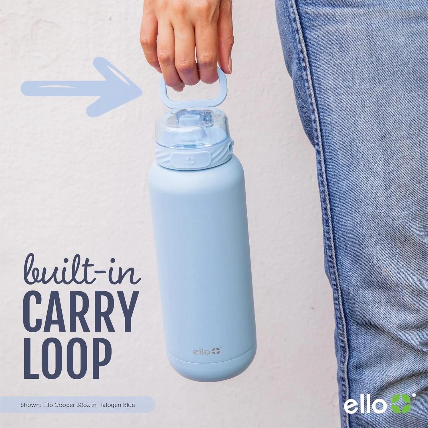 Ello Cooper 18oz Kids Stainless Steel Water Bottle with 2 Lids Chug and Straw | Leak Proof Double Walled and Vacuum Insulated | Fits Car Cupholder | Built in Carry Loop | Dishwasher Safe | Gray