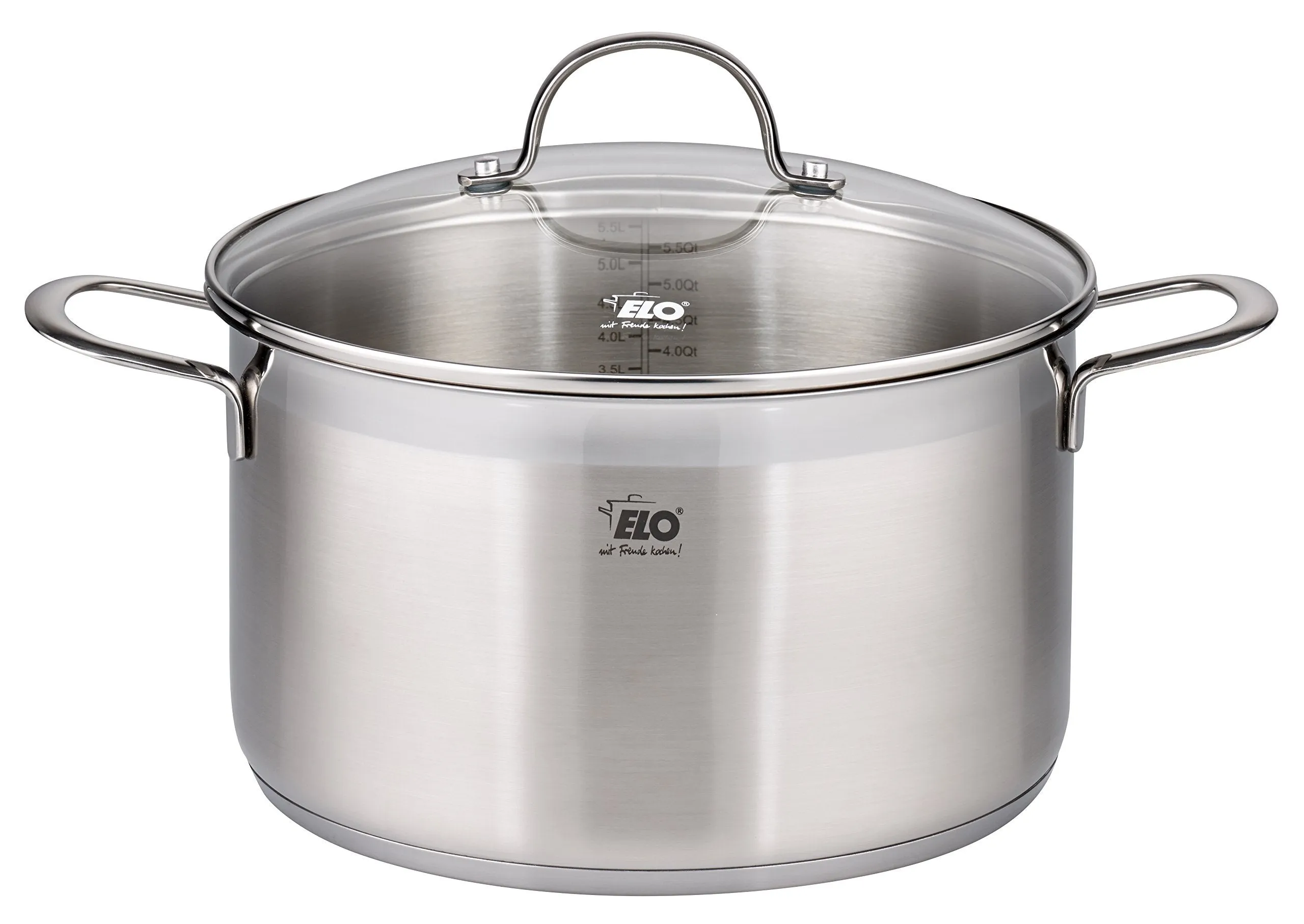 ELO Top Collection 18/10 Stainless Steel Kitchen Induction Cookware Pots and Pans Set with Shock Resistant Glass Lids and Integrated Measuring Scale, 9-Piece