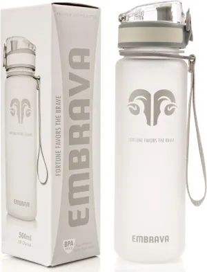 Embrava Best Sports Water Bottle - 17oz Small - Eco Friendly & BPA-Free Plastic - For Running, Gym, Yoga, Outdoors and Hiking - Fast Water Flow, Flip Top, Opens With 1-Click - Leak-proof Lid