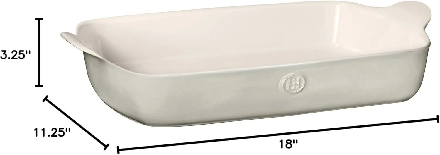 Emile Henry 17.75" x 11" / 5qt Extra Large Rectangular Baker - Modern Classics Collection | Pearl Gray