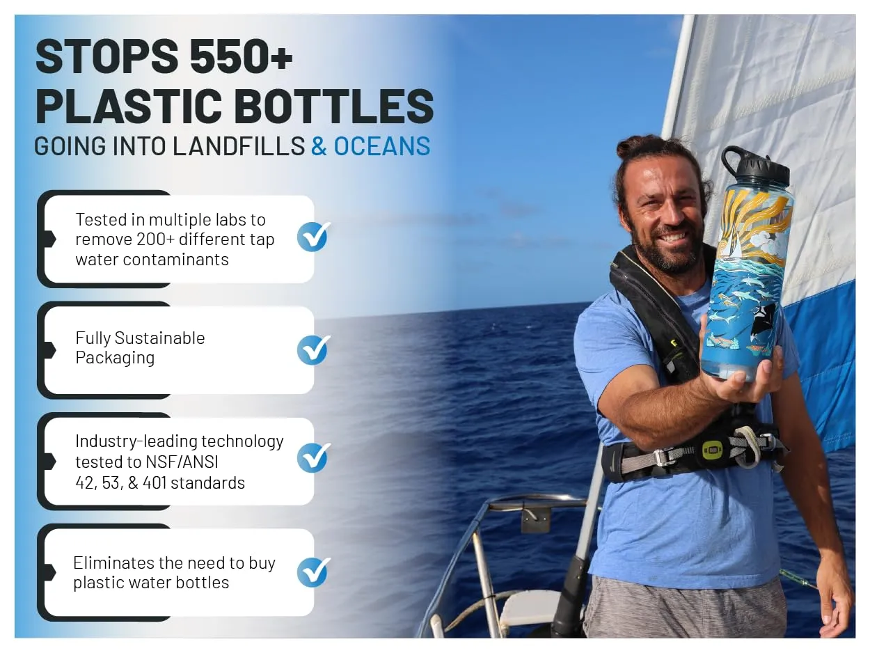 Epic Water Filters Nalgene OG Water Bottle with Filter, USA Made, BPA Free, Removes 99.99% Tap Water Contaminants, Forever Chemicals, Sailing One Life Art, 32 oz
