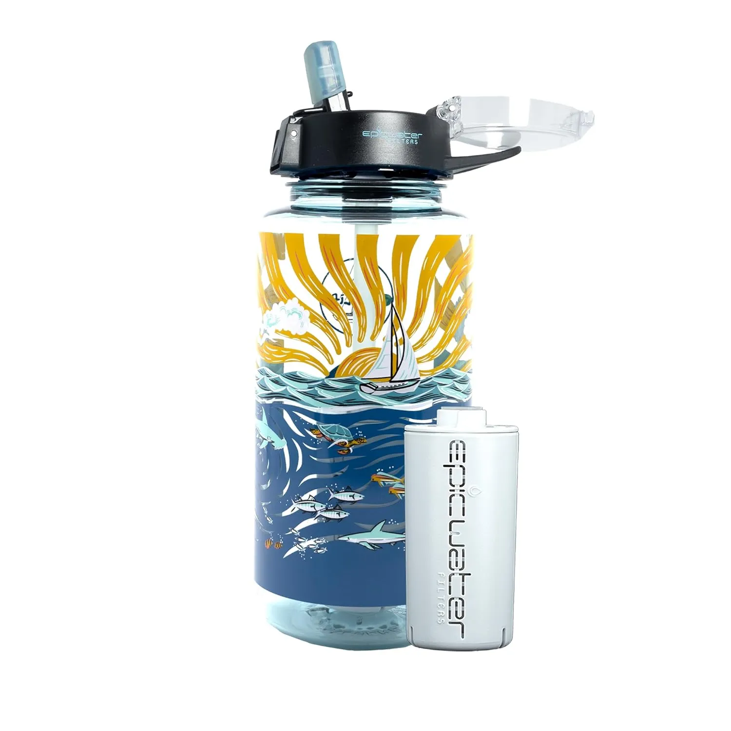 Epic Water Filters Nalgene OG Water Bottle with Filter, USA Made, BPA Free, Removes 99.99% Tap Water Contaminants, Forever Chemicals, Sailing One Life Art, 32 oz