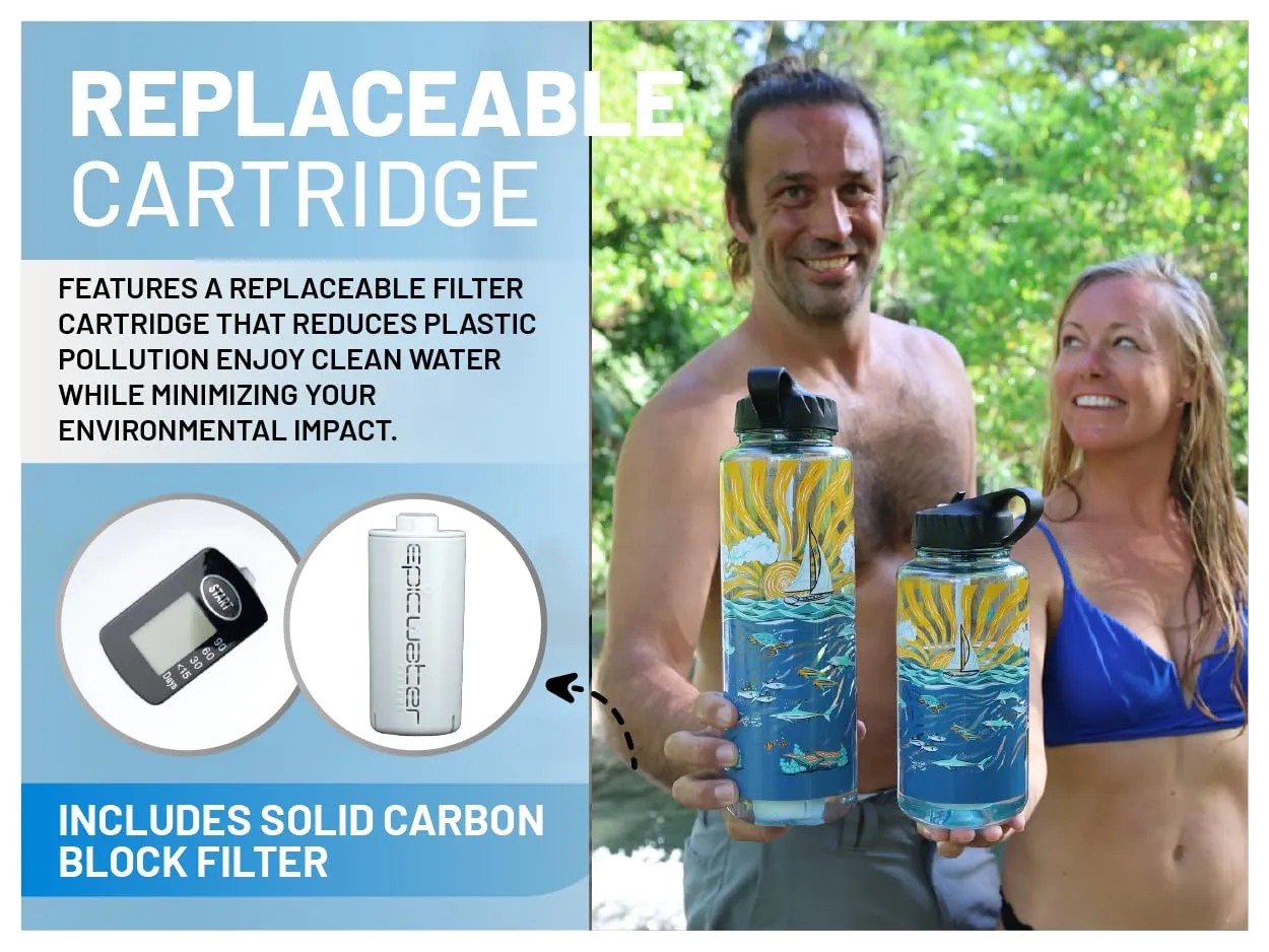 Epic Water Filters Nalgene OG Water Bottle with Filter, USA Made, BPA Free, Removes 99.99% Tap Water Contaminants, Forever Chemicals, Sailing One Life Art, 32 oz