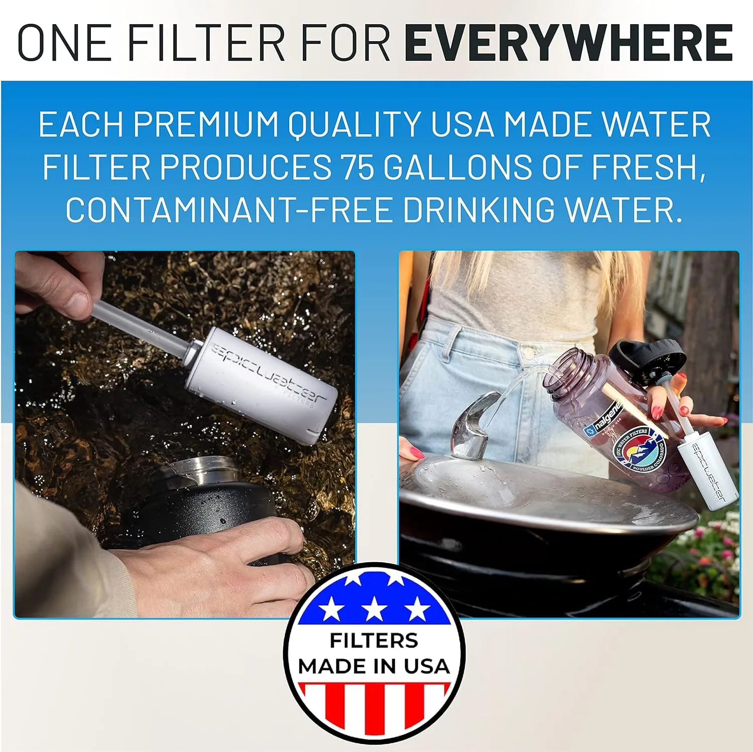 Epic Water Filters Nalgene OG Water Bottle with Filter, USA Made, BPA Free, Removes 99.99% Tap Water Contaminants, Forever Chemicals, Sailing One Life Art, 32 oz