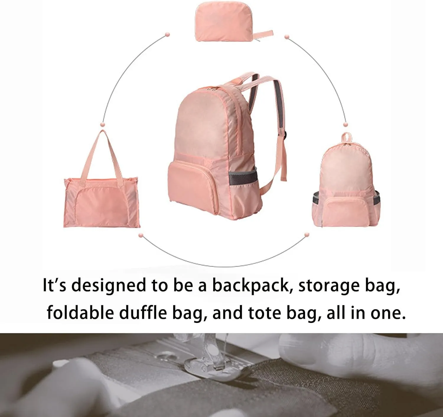Expandable Tote Bag Foldable Duffle Bag For Outdoor Sports Multifunctional Travel Backpack Storage Bag (Pink)