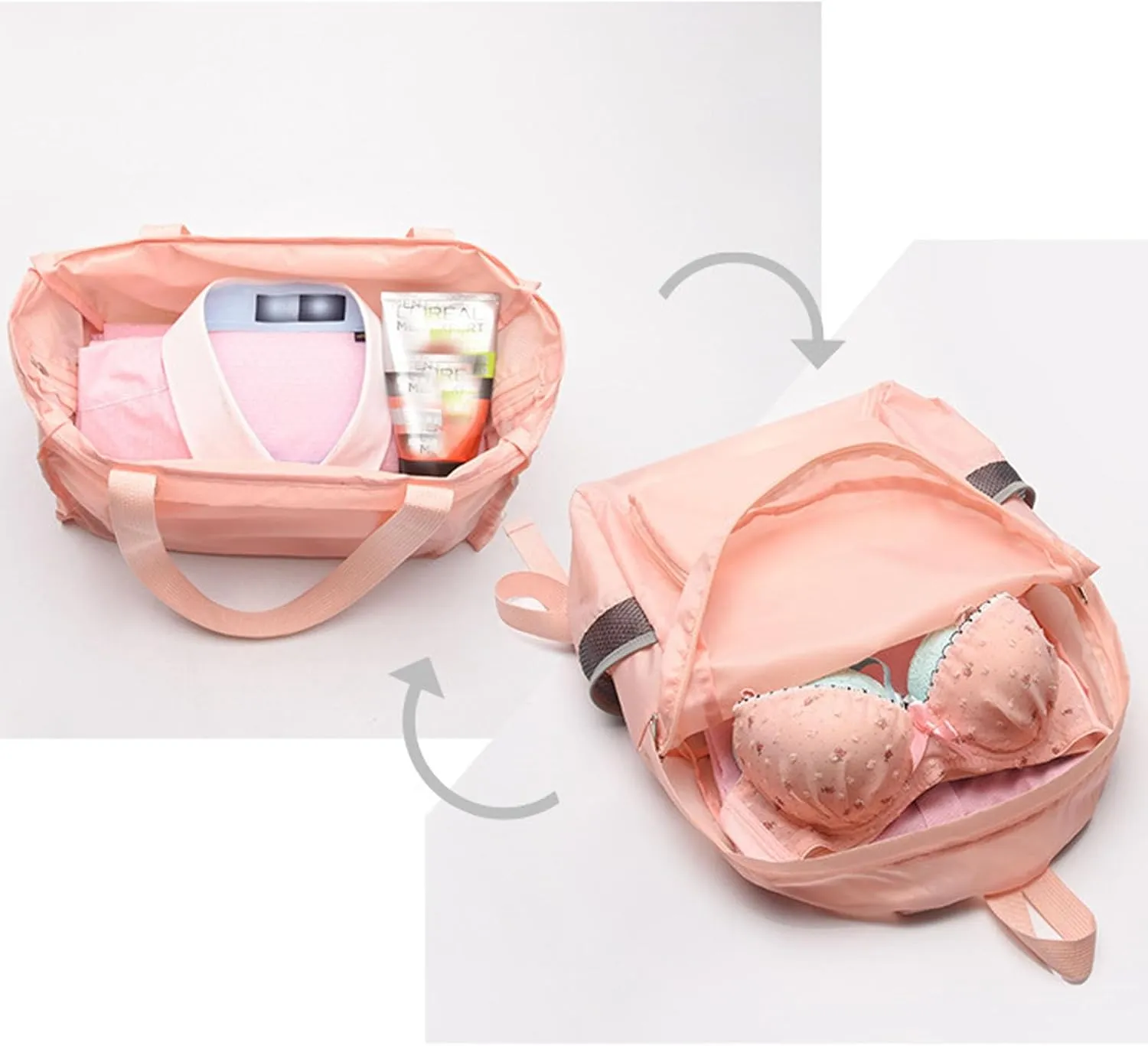 Expandable Tote Bag Foldable Duffle Bag For Outdoor Sports Multifunctional Travel Backpack Storage Bag (Pink)