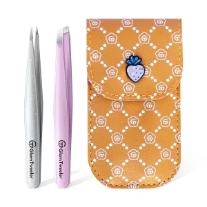 Expert Slant and Point Tip Tweezer Set with Exclusive Storage & Carrying Case, GlamTweeler Sharp & Precision Tweezer Set for Eyebrows, Facial Hairs & Fine Hairs Removal (Sparkle Baby Pink   Silver)