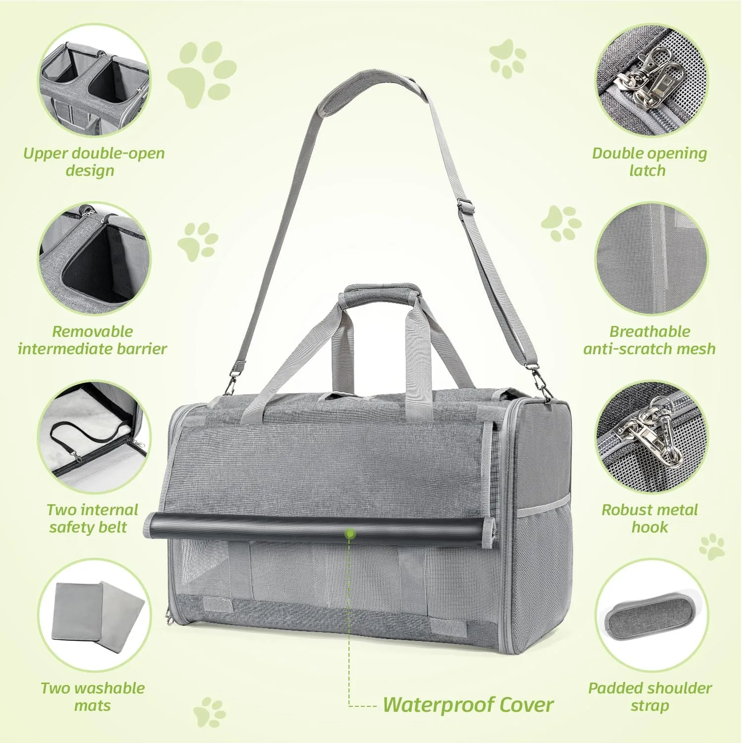 Extra Large Cat Carrier for 2 Cats, 24x14x16in Pet Carriers for Cat and Dog Up to 40lbs, All-Sided Large Mesh Cat Carrier with Great Ventilation, Portable Soft Sided Pet Carriers for Traveling
