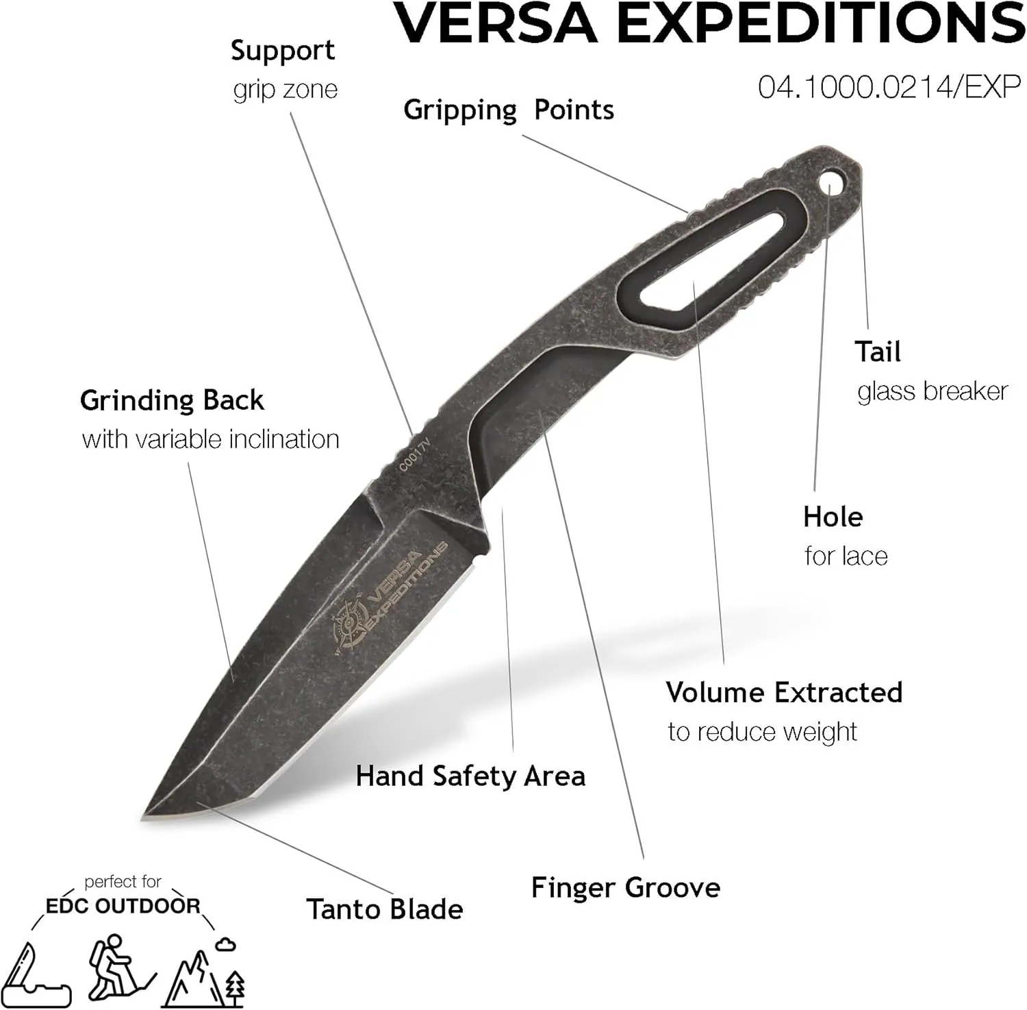 Extrema Ratio - Versa (Black - Expeditions) Fixed Blade Knife, Böhler N690 Steel Blade with Dark Stone Finish, Lightweight Aluminum Handle, Ergonomic Design, Precision Italian Craftsmanship, Durable Outdoor Tool