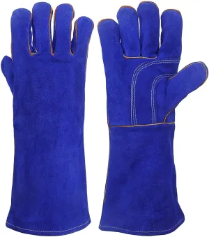 Extreme Heat & Fire Resistant Gloves Leather with Kevlar Stitching,Mitts Perfect for Fireplace, Stove, Oven, Grill, Welding, BBQ, Mig, Pot Holder, Animal Handling 1Pair (16in-blue)