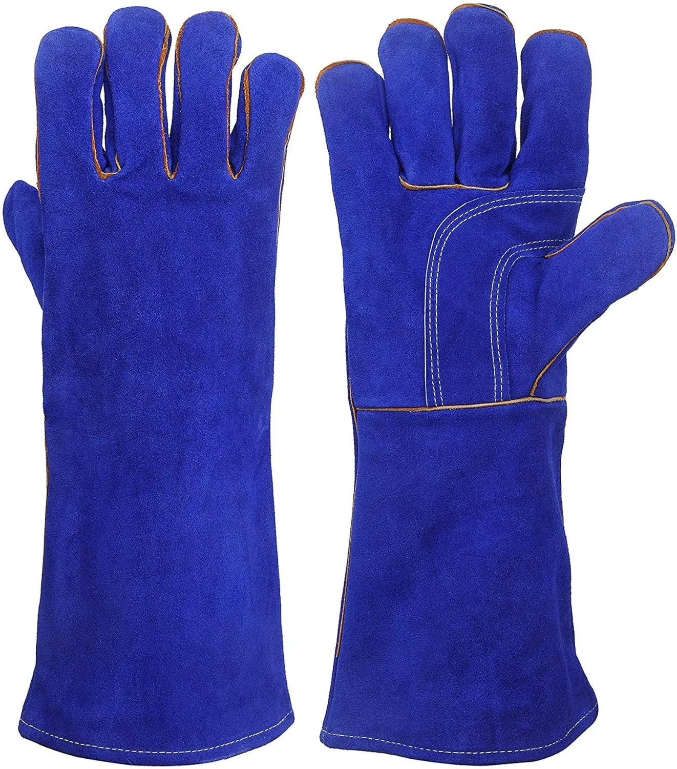 Extreme Heat & Fire Resistant Gloves Leather with Kevlar Stitching,Mitts Perfect for Fireplace, Stove, Oven, Grill, Welding, BBQ, Mig, Pot Holder, Animal Handling 1Pair (16in-blue)