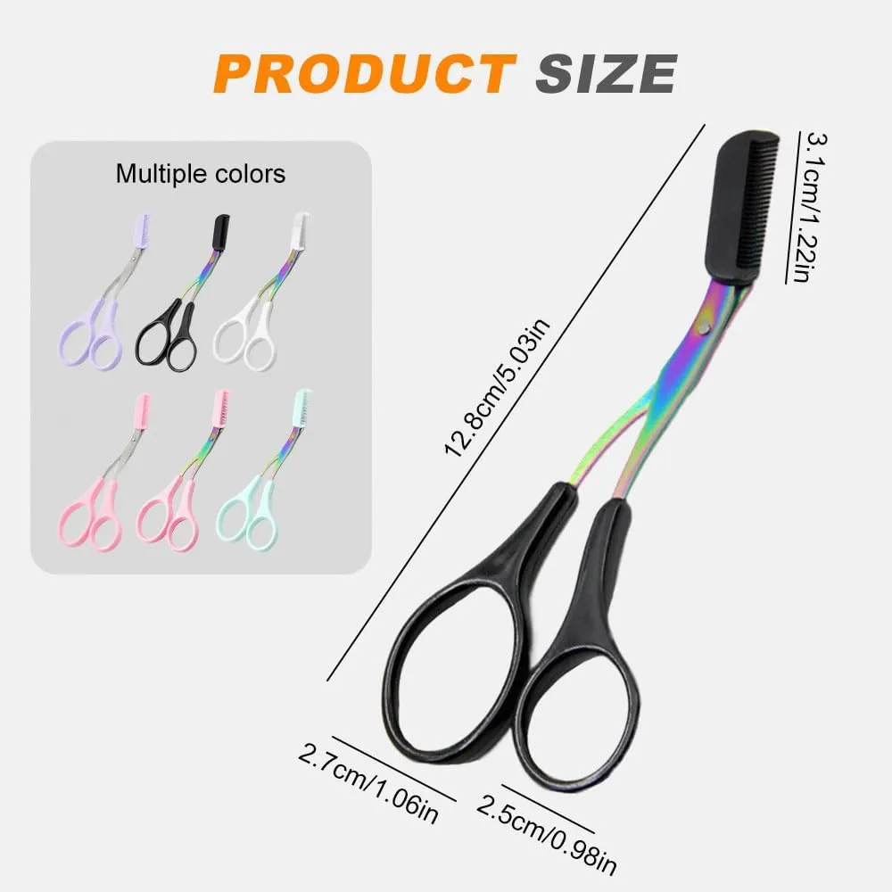 Eyebrow Trimmer Scissor, Stainless Steel 2 in 1 Eyebrow Scissors with Comb, Non-Slip Professional Eyebrow Trimmer Eyebrow Scissor Makeup Tool for Wome Men (Black)