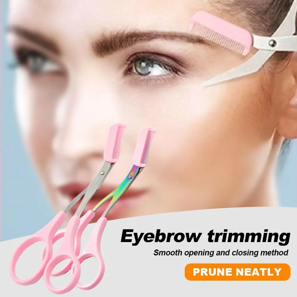 Eyebrow Trimmer Scissor, Stainless Steel 2 in 1 Eyebrow Scissors with Comb, Non-Slip Professional Eyebrow Trimmer Eyebrow Scissor Makeup Tool for Wome Men (Black)