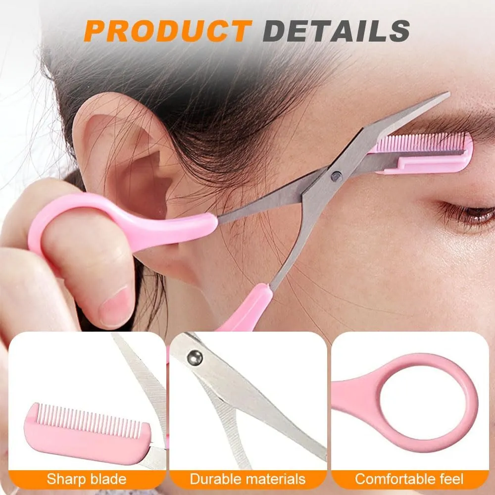 Eyebrow Trimmer Scissor, Stainless Steel 2 in 1 Eyebrow Scissors with Comb, Non-Slip Professional Eyebrow Trimmer Eyebrow Scissor Makeup Tool for Wome Men (Black)